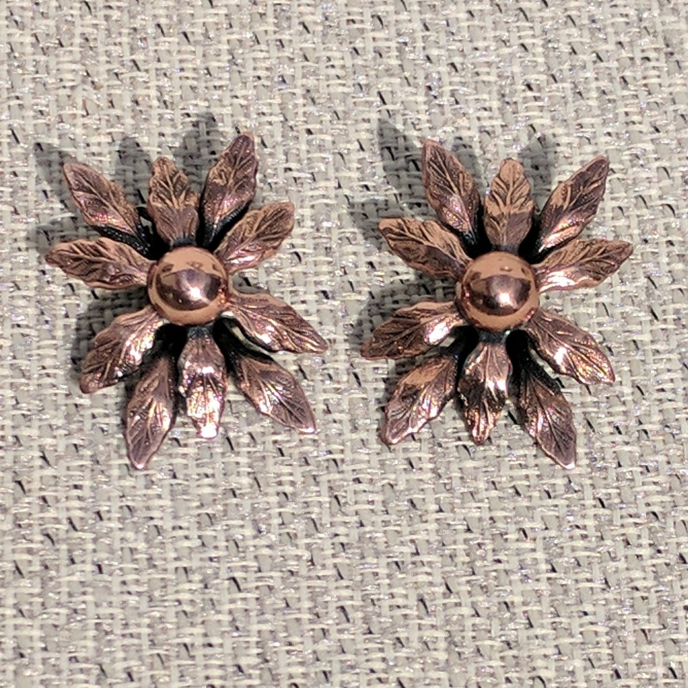 Vintage Renoir Copper Floral Clip On Earrings